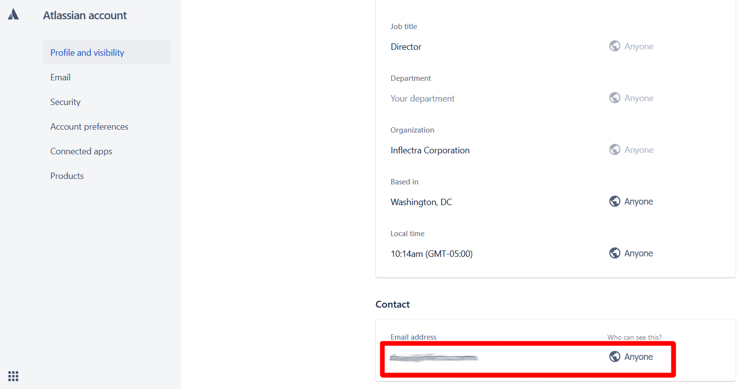 Email visibility setting in Jira