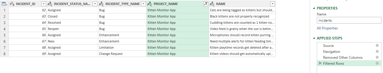 Filtering the PROJECT_NAME column