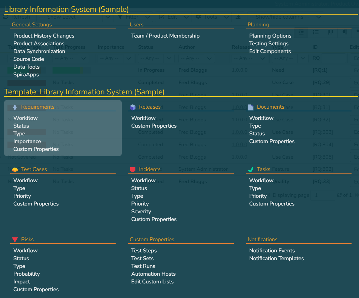 template admin menu