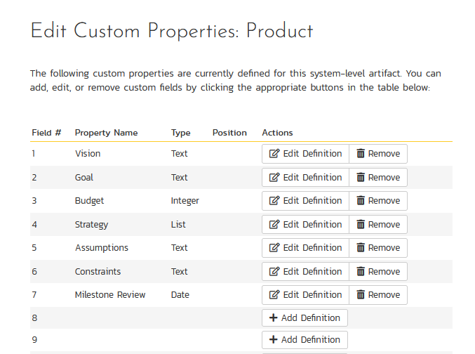 product custom property page