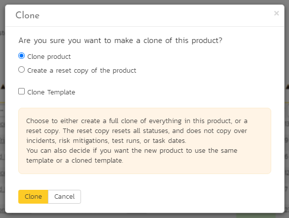 product clone dialog