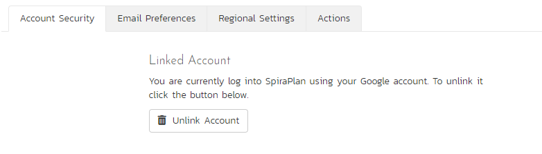 Account Security tab when using a login provider