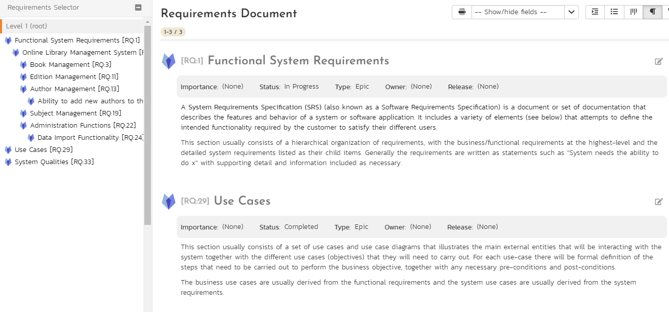 main requirement documents view