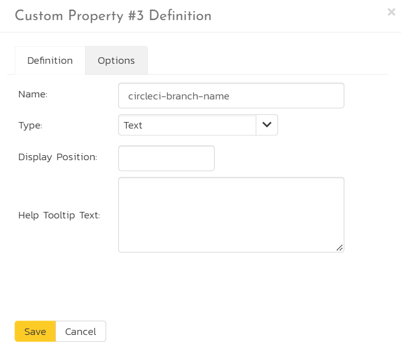 Custom property definition popup