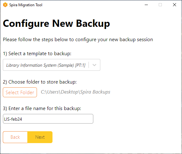 product template selection for backup