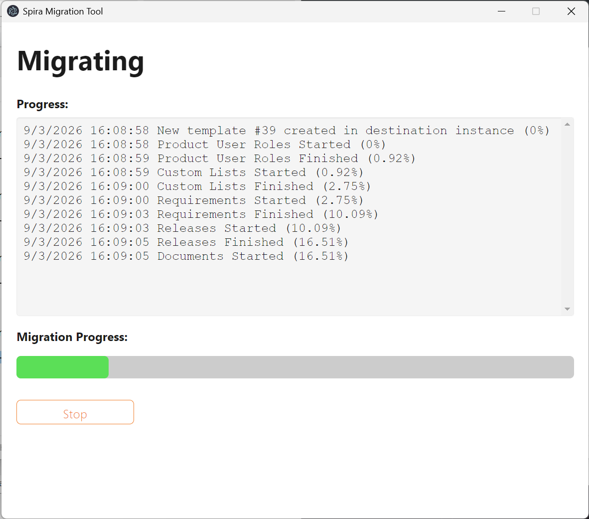 migration progress screen