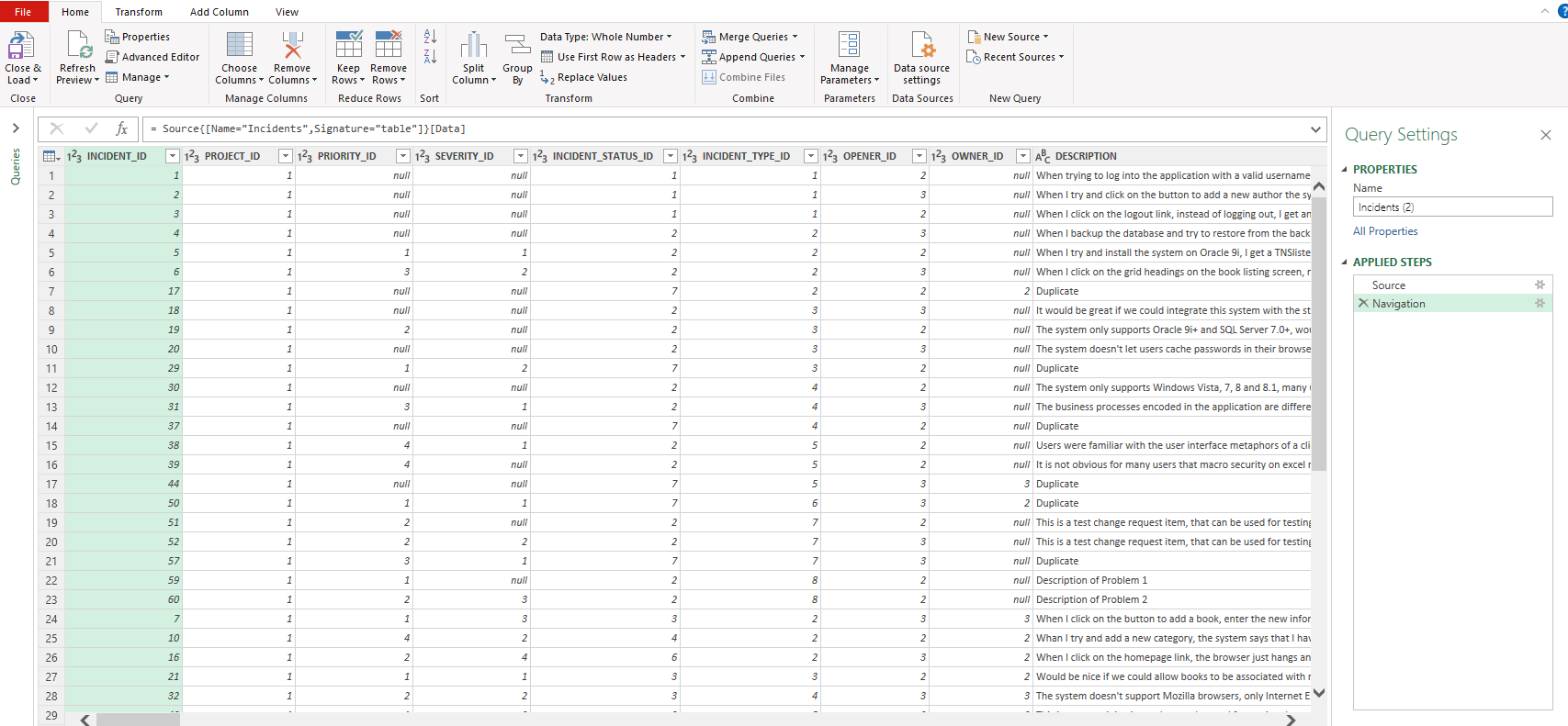 Power Query Editor window