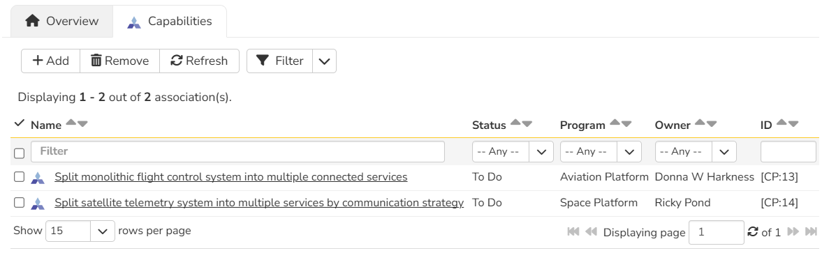 Strategic Outcomes capability associations tab