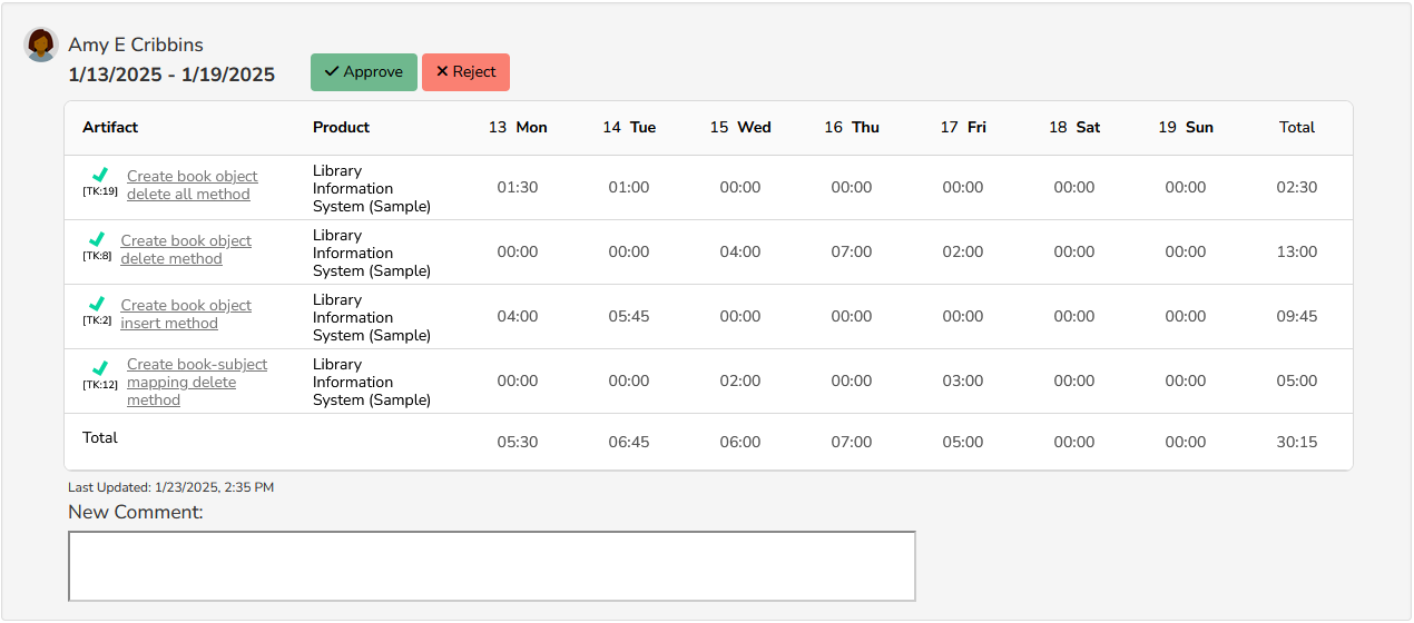 Timesheet approval details section