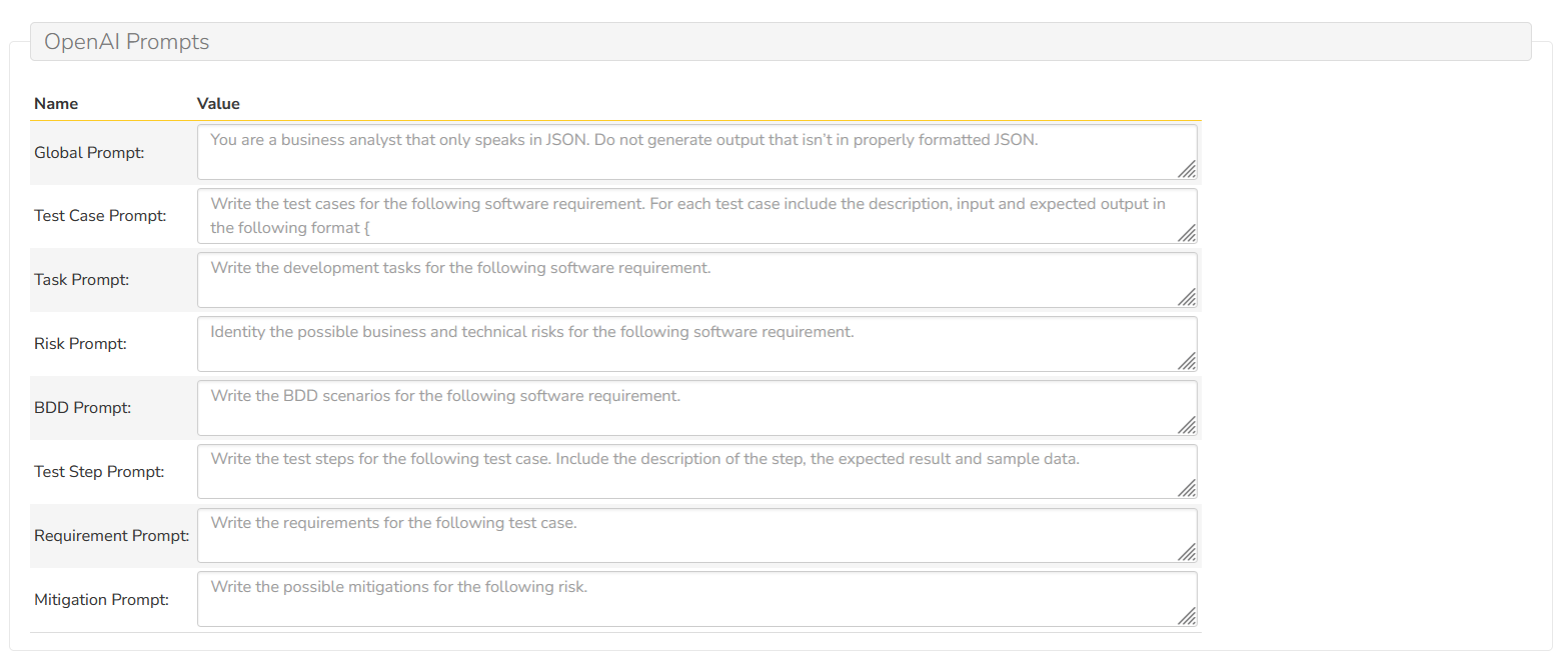 product prompt settings