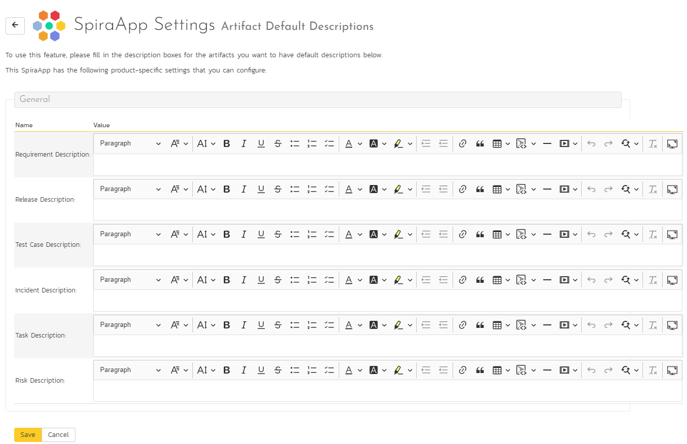 product settings page