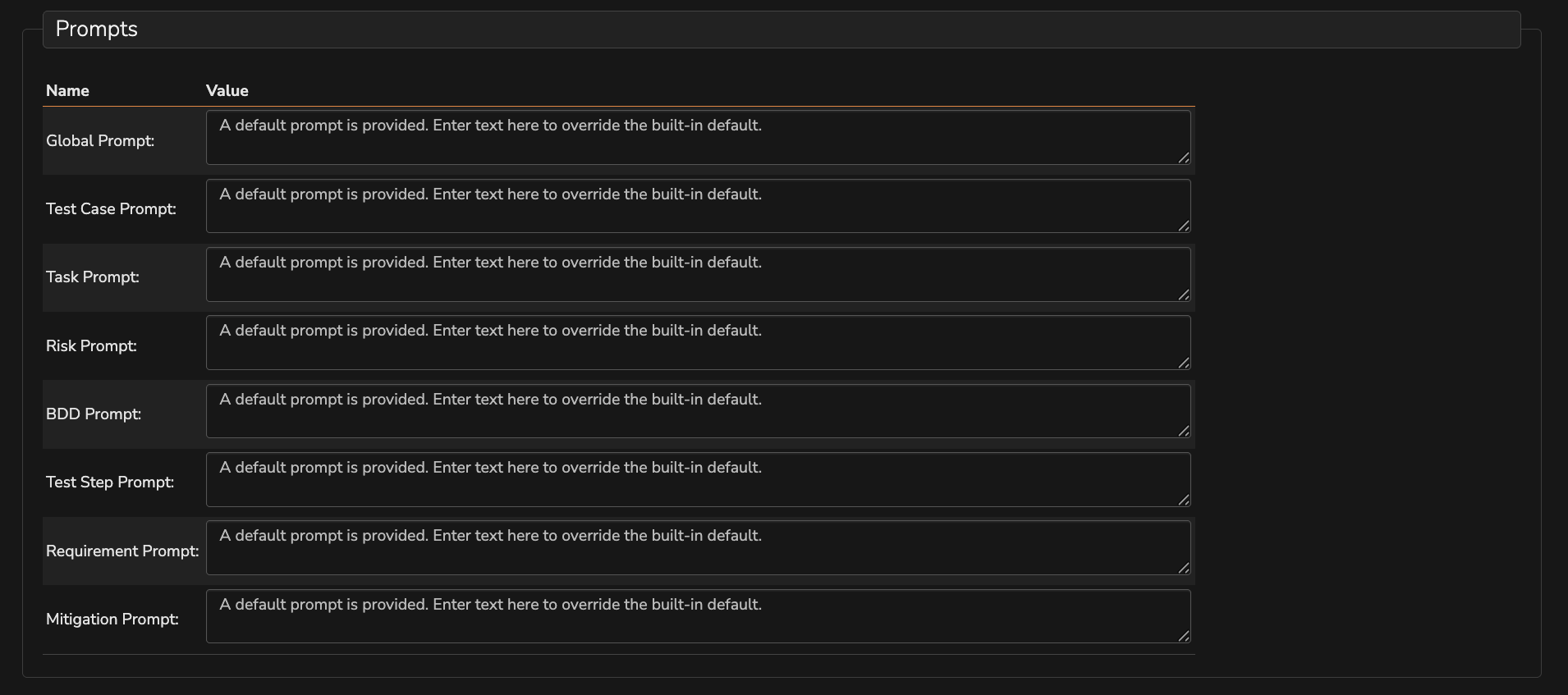 product prompt settings