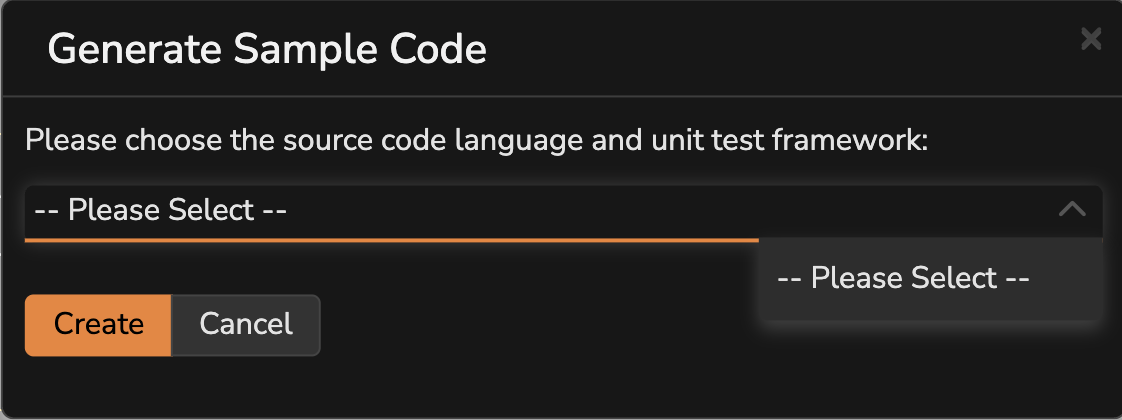 code generation dialog box