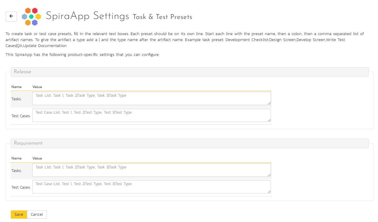 product settings page