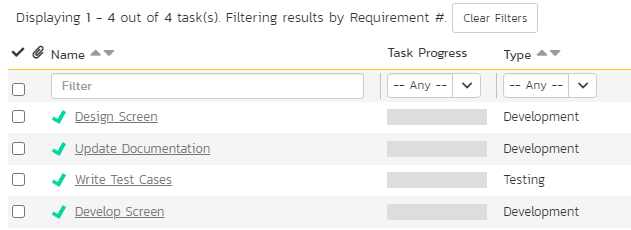newly created tasks on a requirement