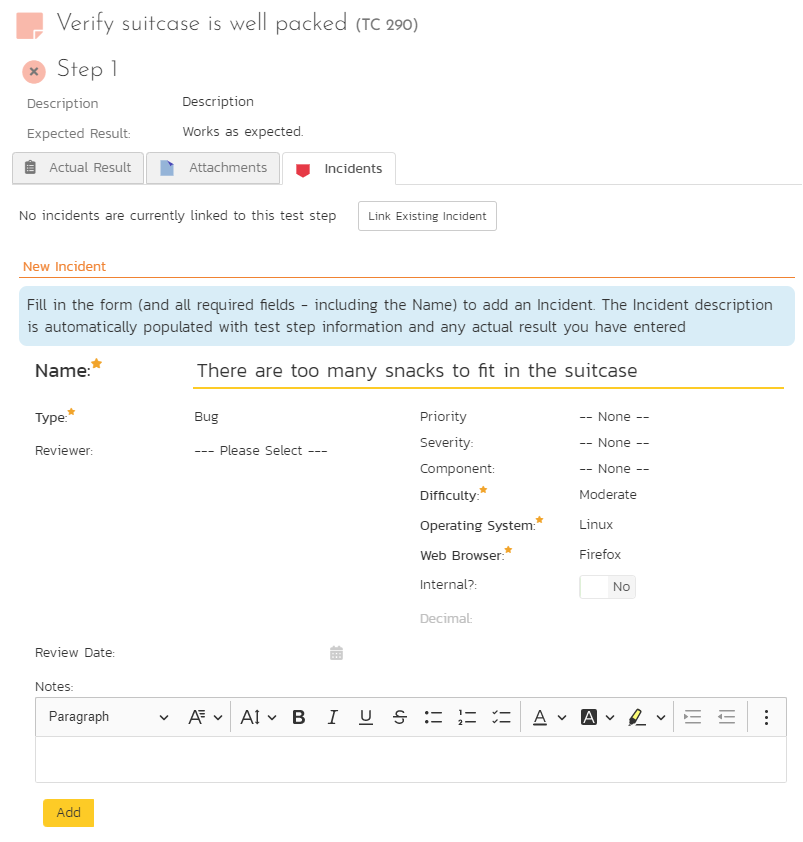 prepared incident form